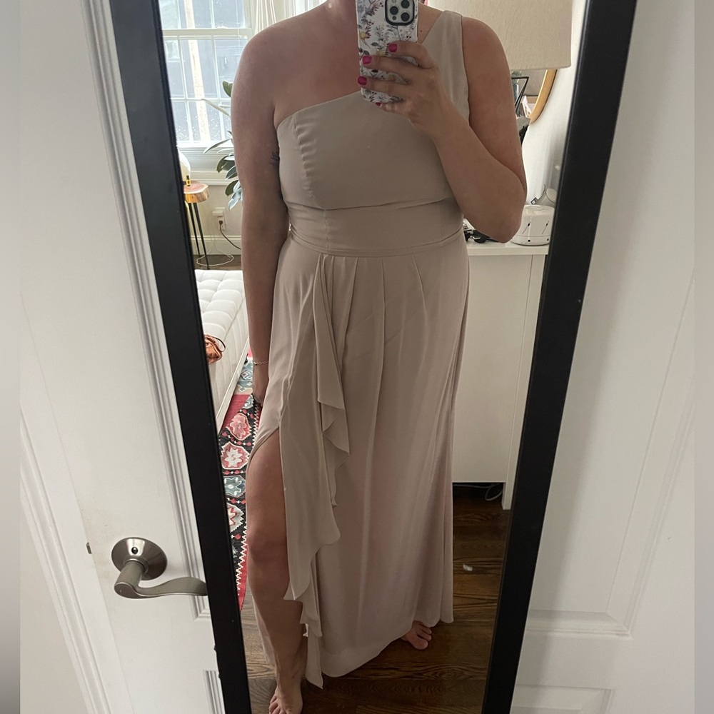 Davids bridal one shoulder cream chiffon bridesmaid dress